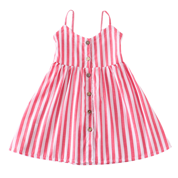 Striped Button Dress - Pink