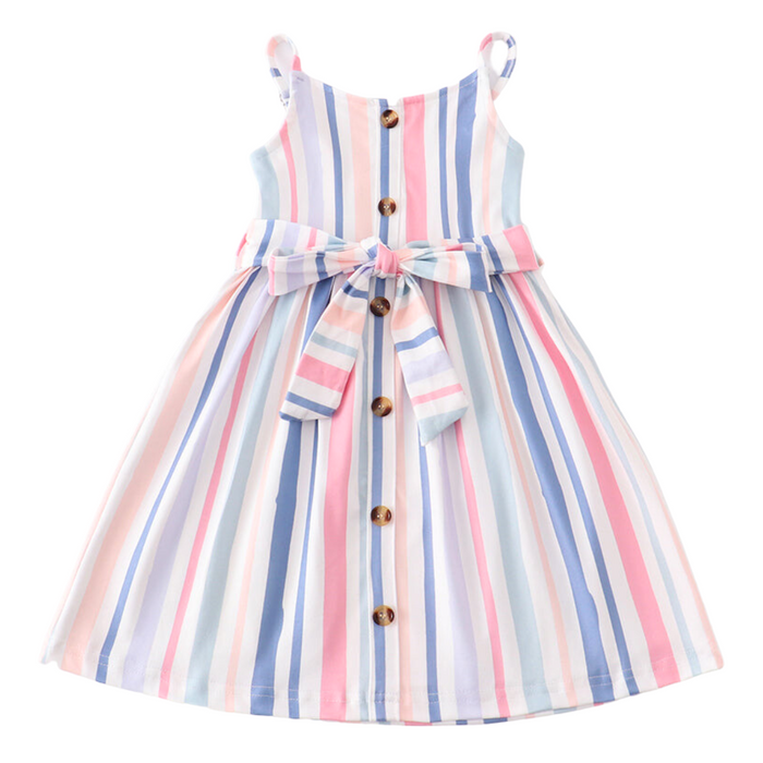 Striped Summer Button Dress - Blue