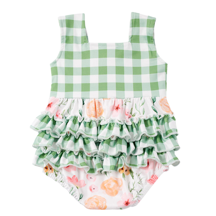 Green Gingham Floral Bubble