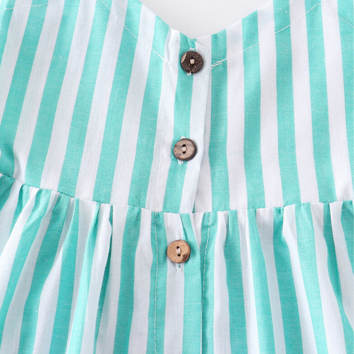 Striped Button Dress - Mint