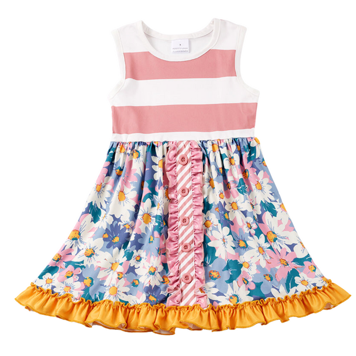 Striped Floral Button Dress - Blush