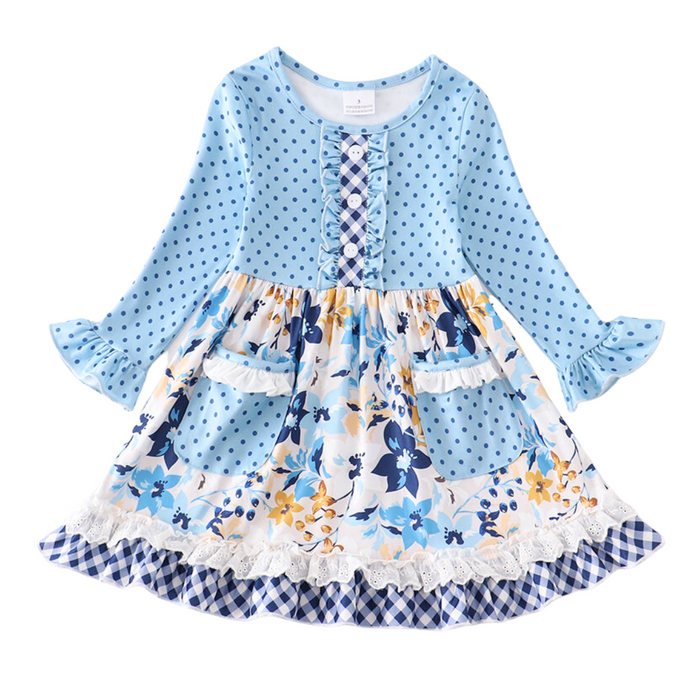 Blue Polka Dot Floral Dress