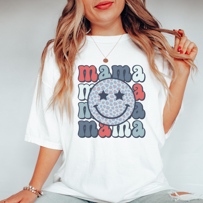 Mama Patriotic Leopard Smiley Shirt