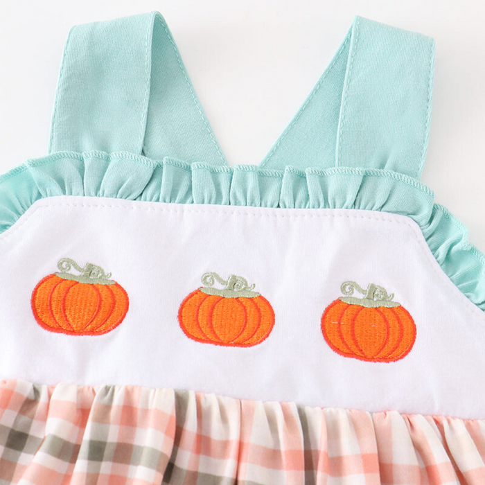Pumpkin Embroidered Plaid Dress