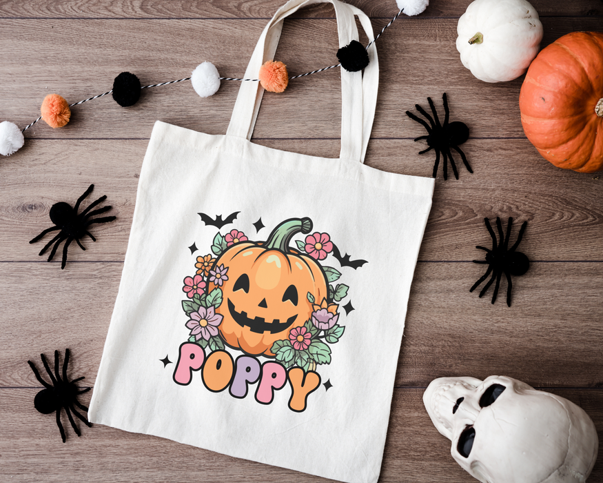 Floral Pumpkin Personalized Halloween Tote