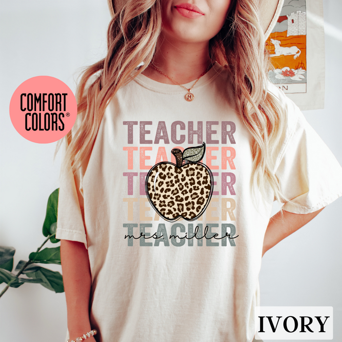 Custom Teacher Shirt -  Leopard Apple