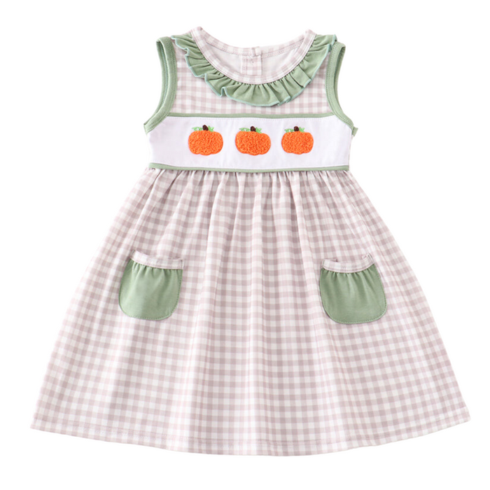Sage Plaid French Knot Pumpkin Dress