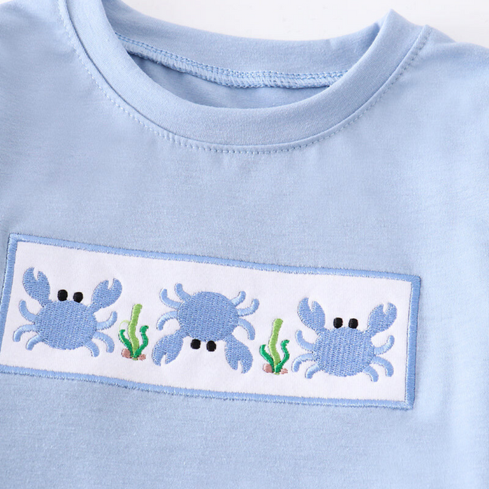 Blue Crab Embroidered Boys Set