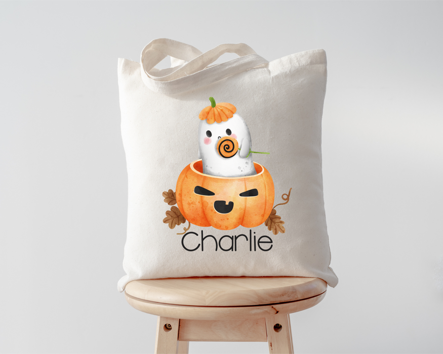Ghost & Pumpkin Personalized Halloween Tote