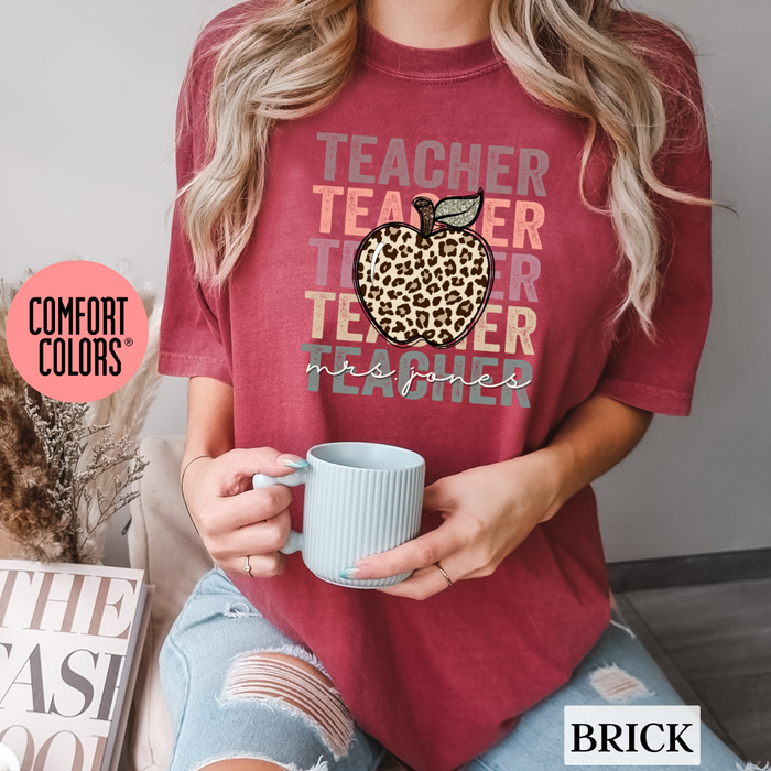 Custom Teacher Shirt -  Leopard Apple