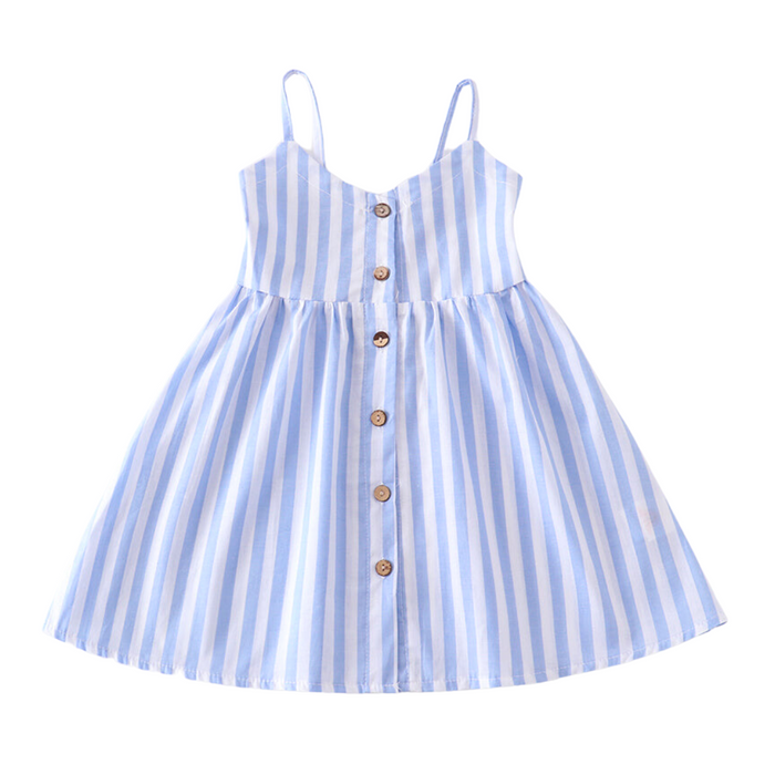 Striped Button Dress - Blue