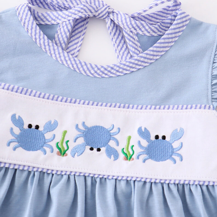 Blue Crab Embroidered Dress